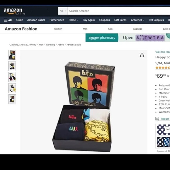 New Happy Socks THE BEATLES Gift Set M/L 4 Pack $75 - Picture 4 of 9